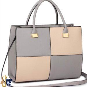 Large Grey/Nude Fashion Tote Handbag 1