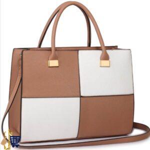 Large Nude/White Fashion Tote Handbag 1