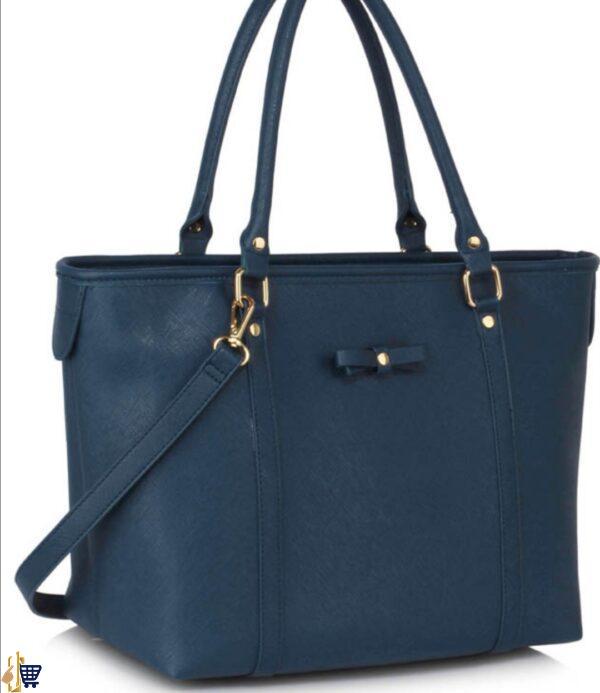 Navy Decorative Bow Tie Tote Shoulder Bag