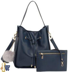 2 Pieces Navy Drawstring Tote Bag With Pouch