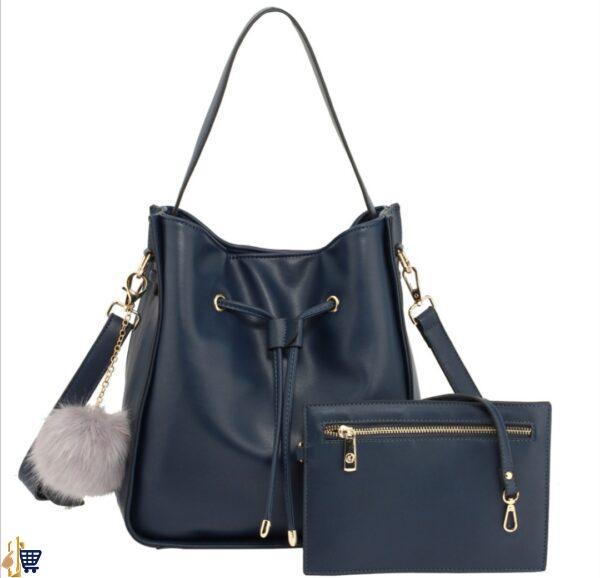 2 Pieces Navy Drawstring Tote Bag With Pouch