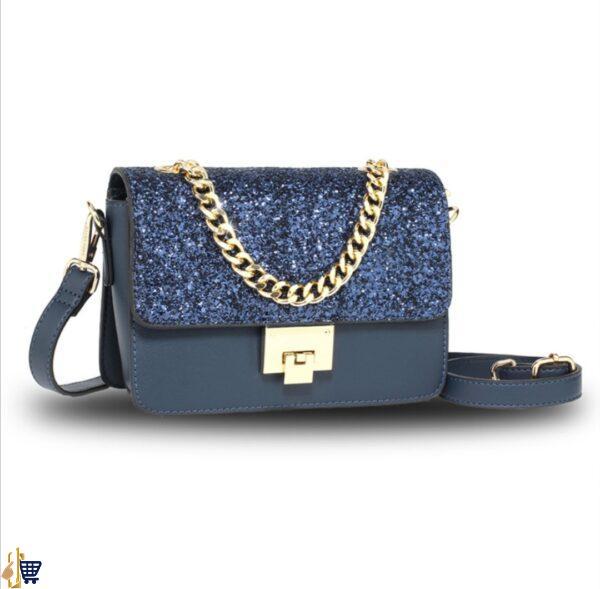 Navy Glitter Flap Cross Body Bag