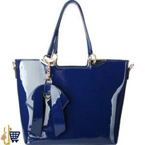 Navy Patent Bow-Tie Shoulder Handbag