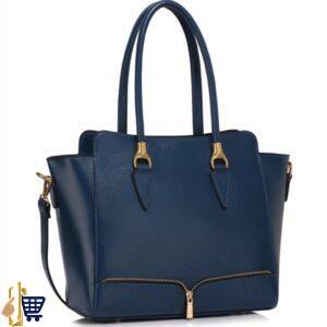 Navy Zipper Tote Shoulder Bag