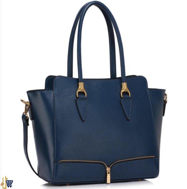 Navy Zipper Tote Shoulder Bag