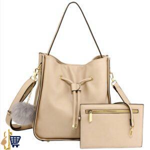 2 Pieces Nude Drawstring Tote Bag With Pouch