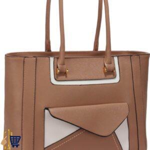 Nude Front-pocket Tote Shoulder Bag