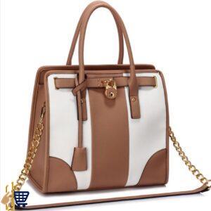 Nude/White Colour Block Tote Handbag