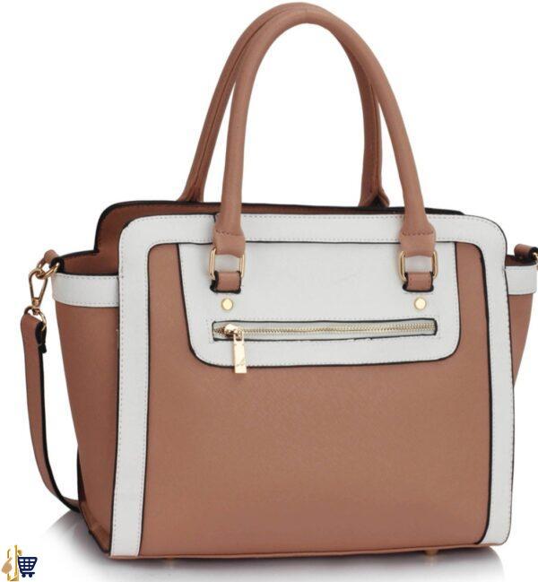 Nude/White Grab Tote Handbag