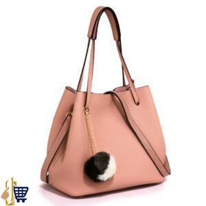 Pink Hobo Bag With Faux-Fur Charm