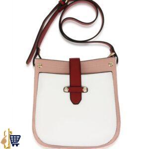 Pink/White/Burgundy Flap Cross Body Shoulder Bag