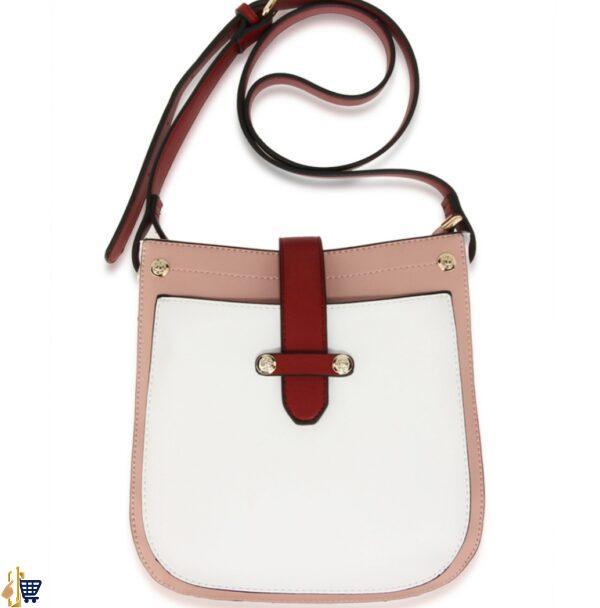 Pink/White/Burgundy Flap Cross Body Shoulder Bag