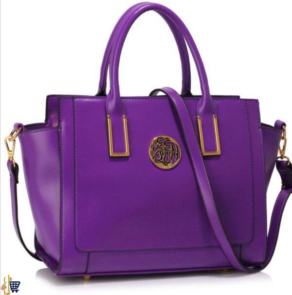 Purple Metal Detail Grab Tote Handbag