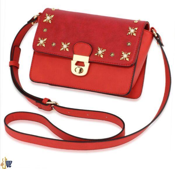 Red Flap Twist Lock Cross Body Bag