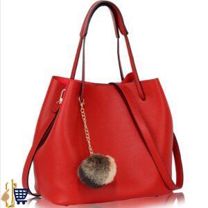 Red Hobo Bag With Faux-Fur Charm