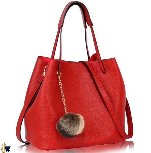 Red Hobo Bag With Faux-Fur Charm