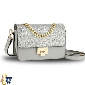 Silver Glitter Flap Cross Body Bag 1