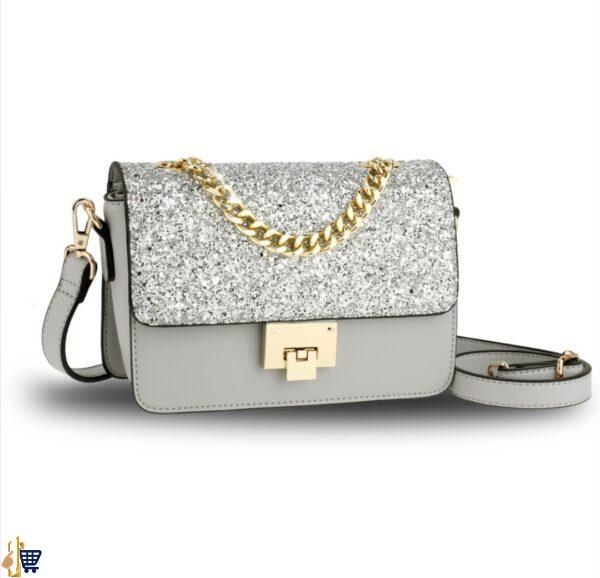 Silver Glitter Flap Cross Body Bag