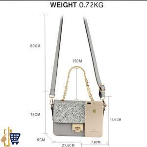 Silver Glitter Flap Cross Body Bag 2