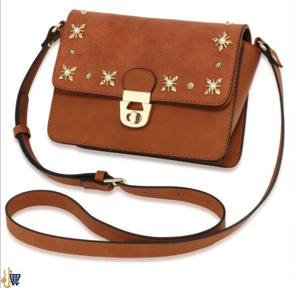 Tan Flap Twist Lock Cross Body Bag