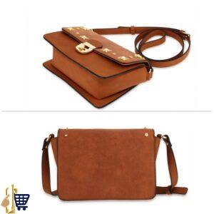 Tan Flap Twist Lock Cross Body Bag 2