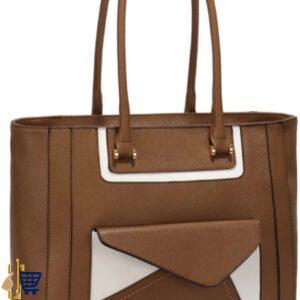 Taupe Front-pocket Tote Shoulder Bag