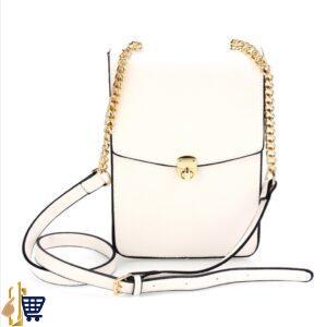 White Flap Twist Lock Cross Body Bag