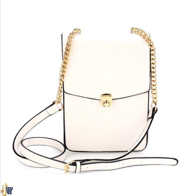 White Flap Twist Lock Cross Body Bag